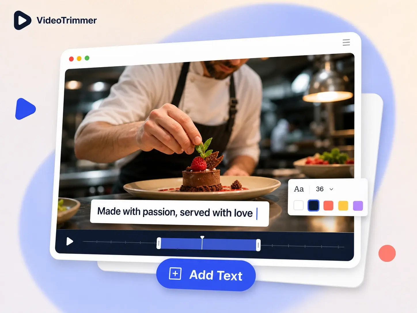 Add text to video interface placing a caption bar on a clip
