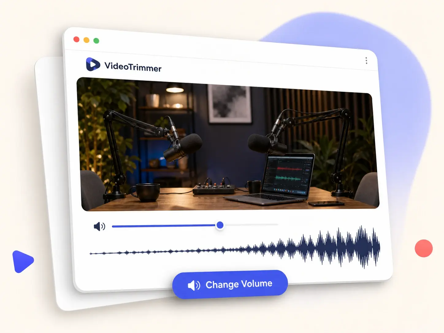 Volume changer interface adjusting a video's audio level with a slider