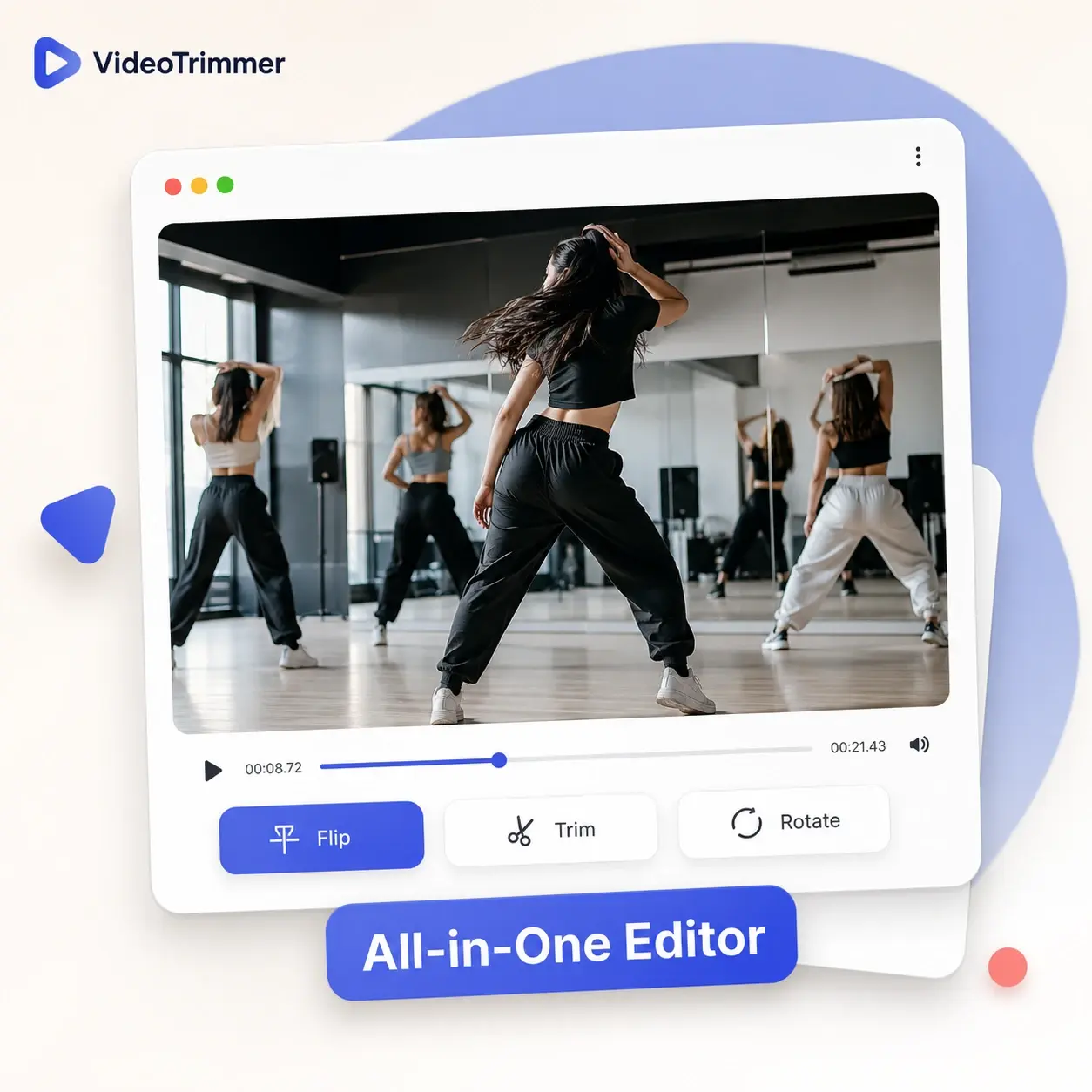 Video flip tool combined with trim and rotate in one editor