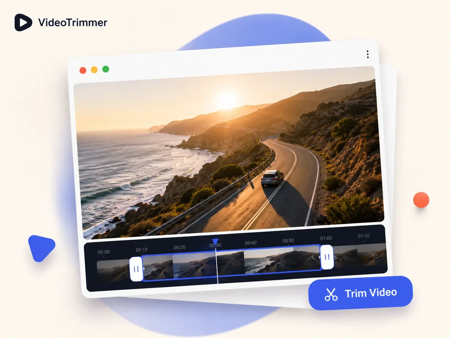 Video trimmer interface with drag handles selecting a range of a clip