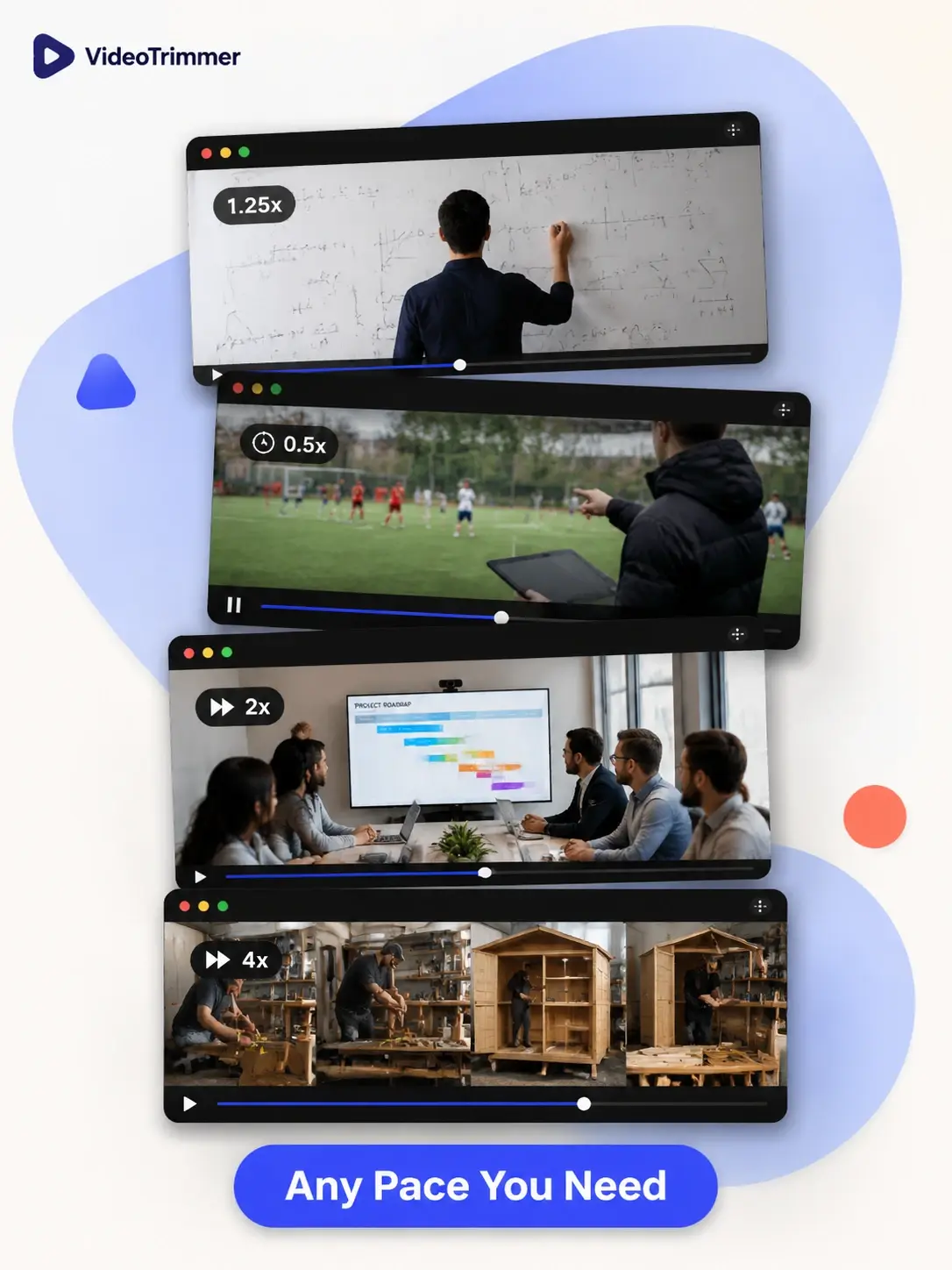 Video speed changer used for tutorials, sports review, and highlight reels